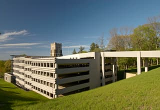 Lehigh University view of side of garage and garage entrance