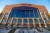 A front view of the Lucas Oil Stadium that was made out of precast concrete