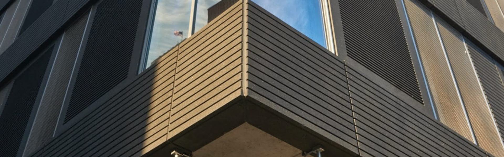 Close up view of an architectural precast building