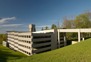 Lehigh University view of side of garage and garage entrance