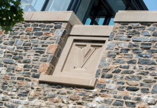 Close up of V imprint on Villanova Pedestrian Bridge